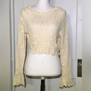 Passports Pier 1 Imports Ecru Cream Open-Knit Cotton Crop Sweater